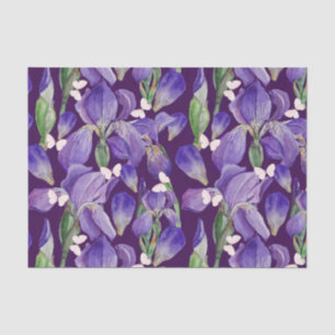 Vibrant Purple Iris Flowers and Butterflies  Tissue Paper