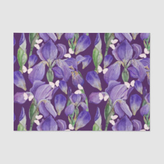 Vibrant Purple Iris Flowers and Butterflies Tissue Paper