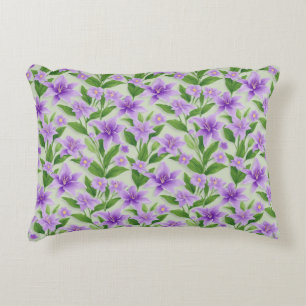 Vibrant Purple Lilies With Green Leaves Decorative Cushion