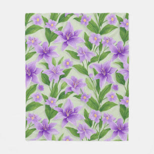 Vibrant Purple Lilies With Green Leaves Fleece Blanket