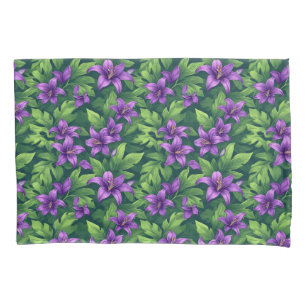 Vibrant Purple Lilies With Green Leaves Pillowcase