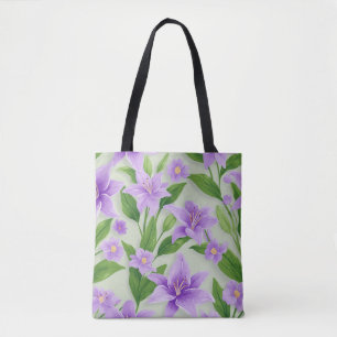 Vibrant Purple Lilies With Green Leaves Tote Bag
