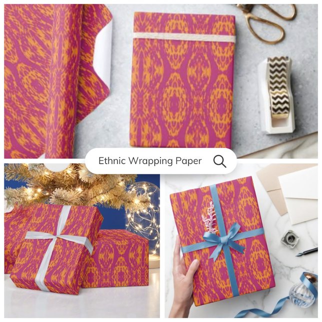 Vibrant Purple Orange Ethnic Mosaic Geometric  Wrapping Paper (Add a splash of culture and color to your gifts with Vibrant Purple and Orange Ethnic Wrapping Paper)