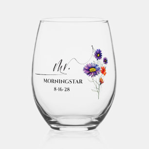 Vibrant Purple Orange Wildflowers Mr. Stemless Wine Glass