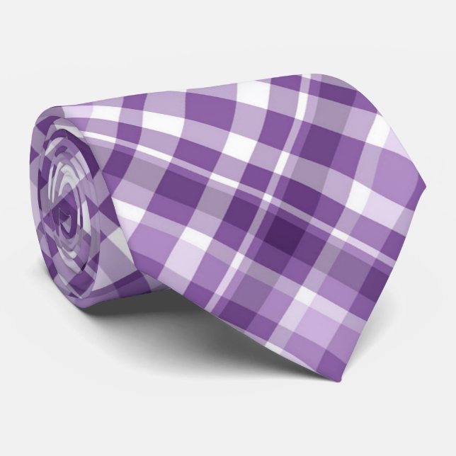 Vibrant Purple Plaid Alzheimer's Awareness Pattern Tie (Rolled)