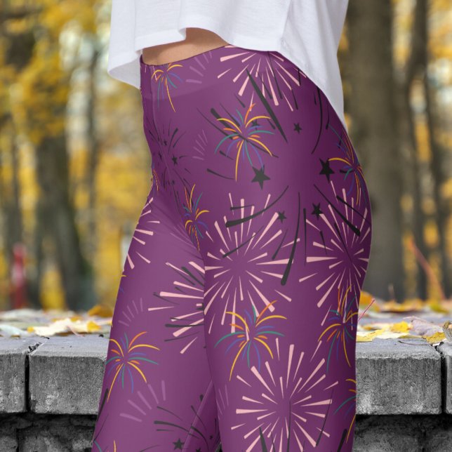 Vibrant Purple Starburst Pattern Leggings (Starburst over Byzantium Purple)