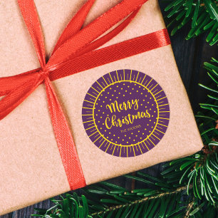 Vibrant Purple Starburst Script Merry Christmas Classic Round Sticker