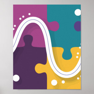 Vibrant Puzzle Piece Design with Wavy Line Poster