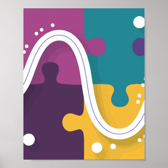 Vibrant Puzzle Piece Design with Wavy Line Poster (Front)