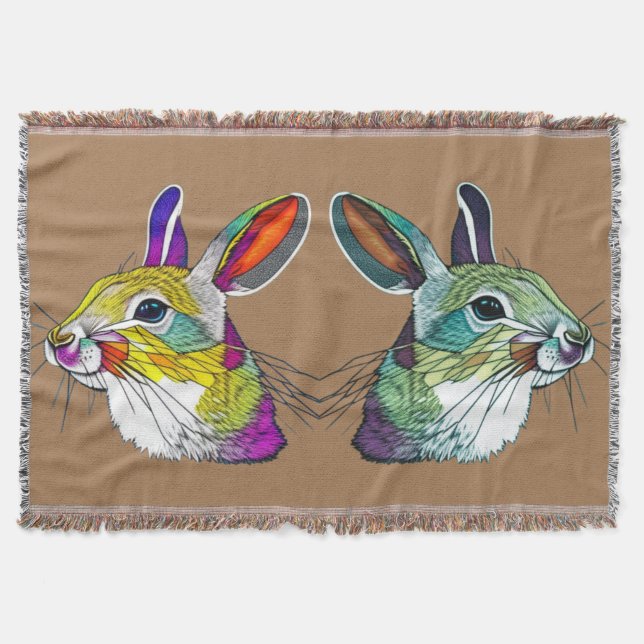  Vibrant Rabbits  Triptych Throw Blanket (Front)