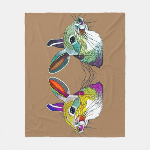  Vibrant Rabbits  Triptych Throw Blanket