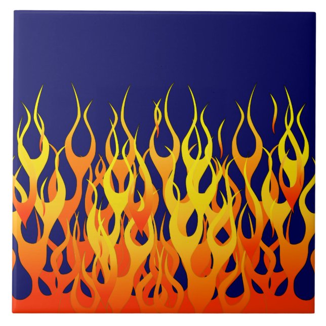 Vibrant Racing Flames on Navy Blue Tile (Front)