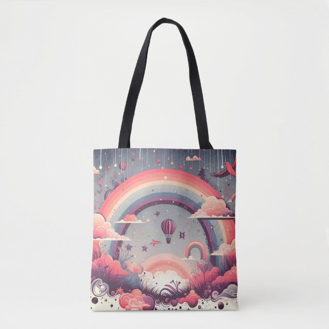 Vibrant Rainbow and Stars Tote Bag (Front)