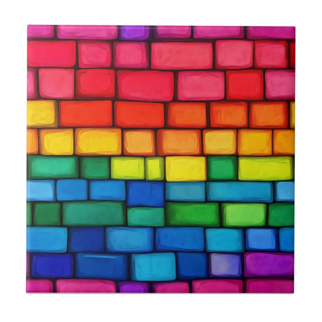 Vibrant Rainbow Brick Pattern Tile (Front)