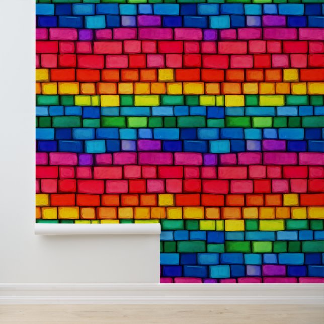 Vibrant Rainbow Brick Pattern Wallpaper (Application)