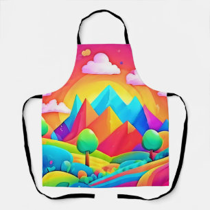 Vibrant Rainbow Cartoon Landscape Apron