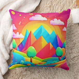 Vibrant Rainbow Cartoon Landscape Cushion