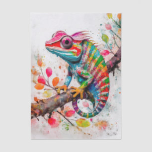 Vibrant Rainbow Chameleon – Watercolor Jungle Art Tissue Paper