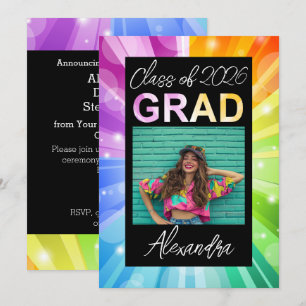 Vibrant Rainbow Class of 2018 Photo Graduation Invitation