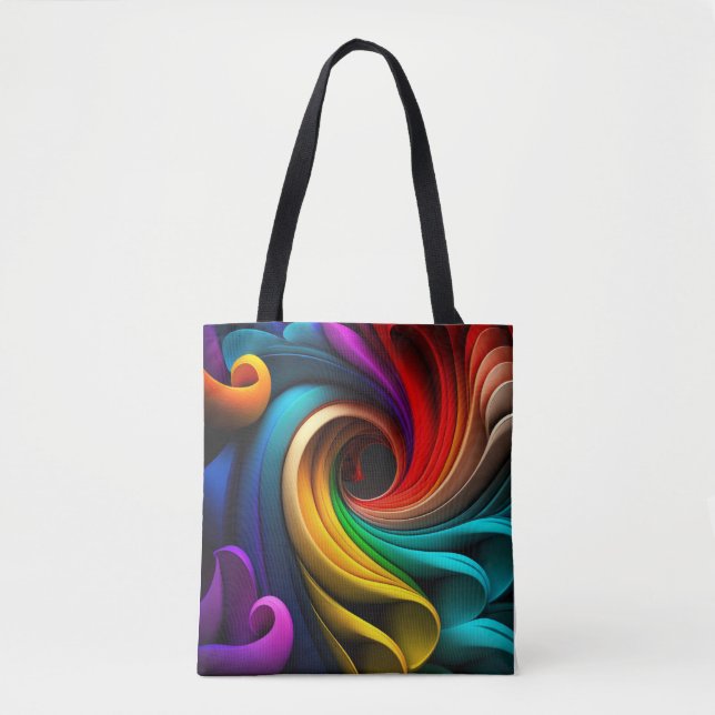 Vibrant rainbow-coloured abstract design tote bag (Front)