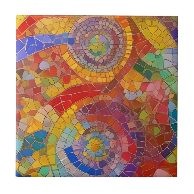 Vibrant Rainbow Colourful Mosaic Art Tile (Front)