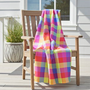 Vibrant Rainbow Colourful Squares Fleece Blanket