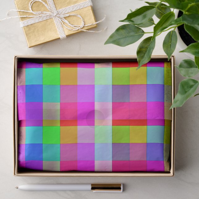 Vibrant Rainbow Colourful Squares Tissue Paper (Gift)