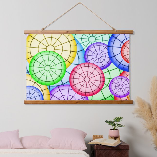 Vibrant Rainbow Concentric Circles Hanging Tapestry (Bedroom)