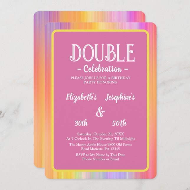 Vibrant Rainbow Double joint Birthday Celebration Invitation (Front/Back)