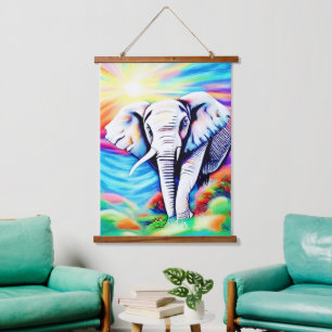 Vibrant Rainbow Elephant Hanging Tapestry