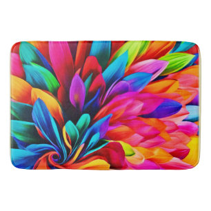 Vibrant Rainbow Flower Abstract Bath Mat