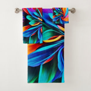 Vibrant Rainbow Flower Abstract Bath Towel Set