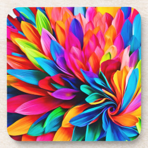 Vibrant Rainbow Flower Abstract Coaster