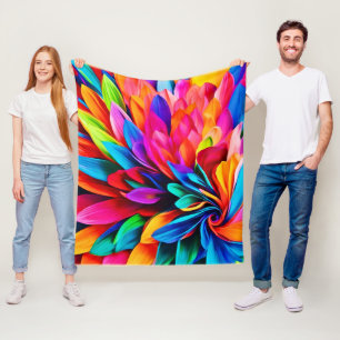 Vibrant Rainbow Flower Abstract Fleece Blanket