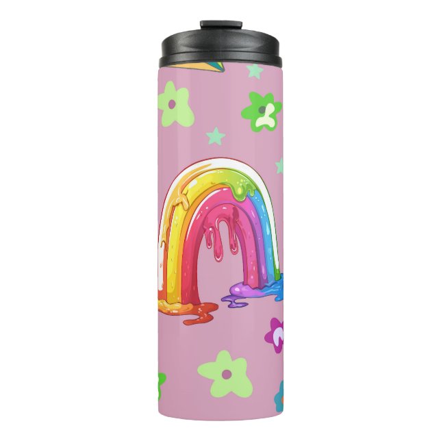Vibrant Rainbow, Gems, and Floral Seamless  Thermal Tumbler (Front)