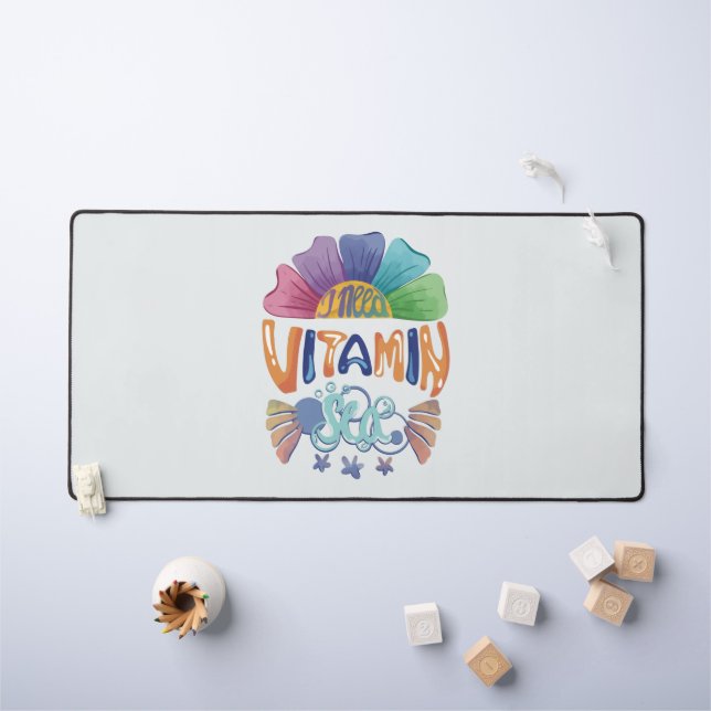 Vibrant Rainbow Hand-Lettering: I Need Vitamin Sea Desk Mat (Kids Table)