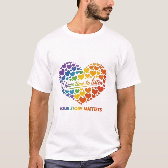 Vibrant rainbow heart collage with flowing script  T-Shirt (Front)