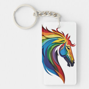 Vibrant Rainbow Horse Silhouette Key Ring