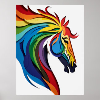 Vibrant Rainbow Horse Silhouette Poster