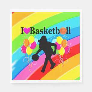 VIBRANT RAINBOW I LOVE BASKETBALL PAPER NAPKINS