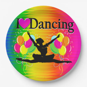 VIBRANT RAINBOW I LOVE DANCING DESIGN PAPER PLATE