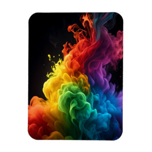 Vibrant rainbow ink-smoke cloud black background magnet
