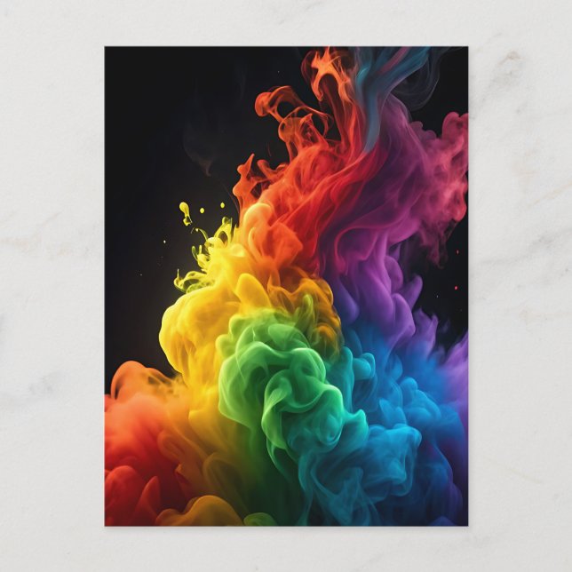 Vibrant rainbow ink-smoke cloud black background postcard (Front)