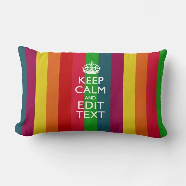 Vibrant Rainbow Keep Calm And Your Text Customise Lumbar Cushion (Front)