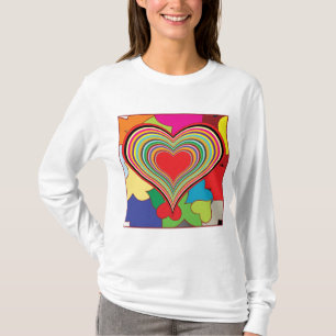 Vibrant Rainbow Layered Heart Abstract T-Shirt