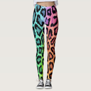 Vibrant Rainbow Leopard Fur Print Leggings