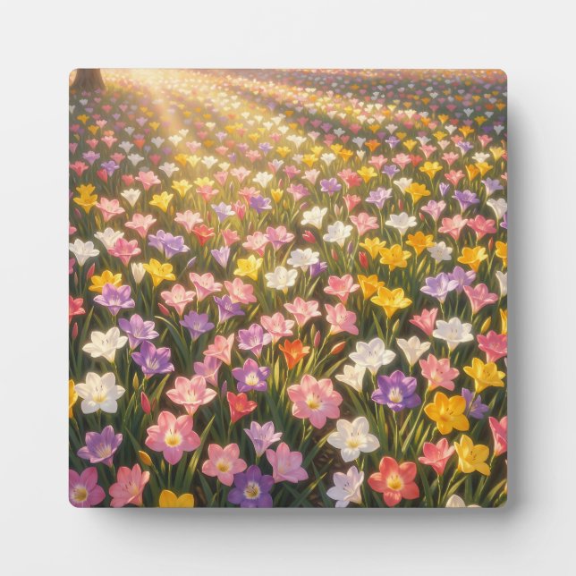 Vibrant Rainbow Lily Flower Field Plaque (Front)