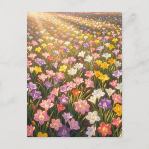 Vibrant Rainbow Lily Flower Field Postcard