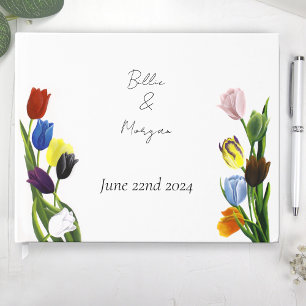 Vibrant Rainbow Minimalist Tulip LGBTQ+  Guest Book