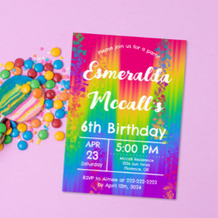 Vibrant Rainbow Ombre Kids Birthday Party Invitation